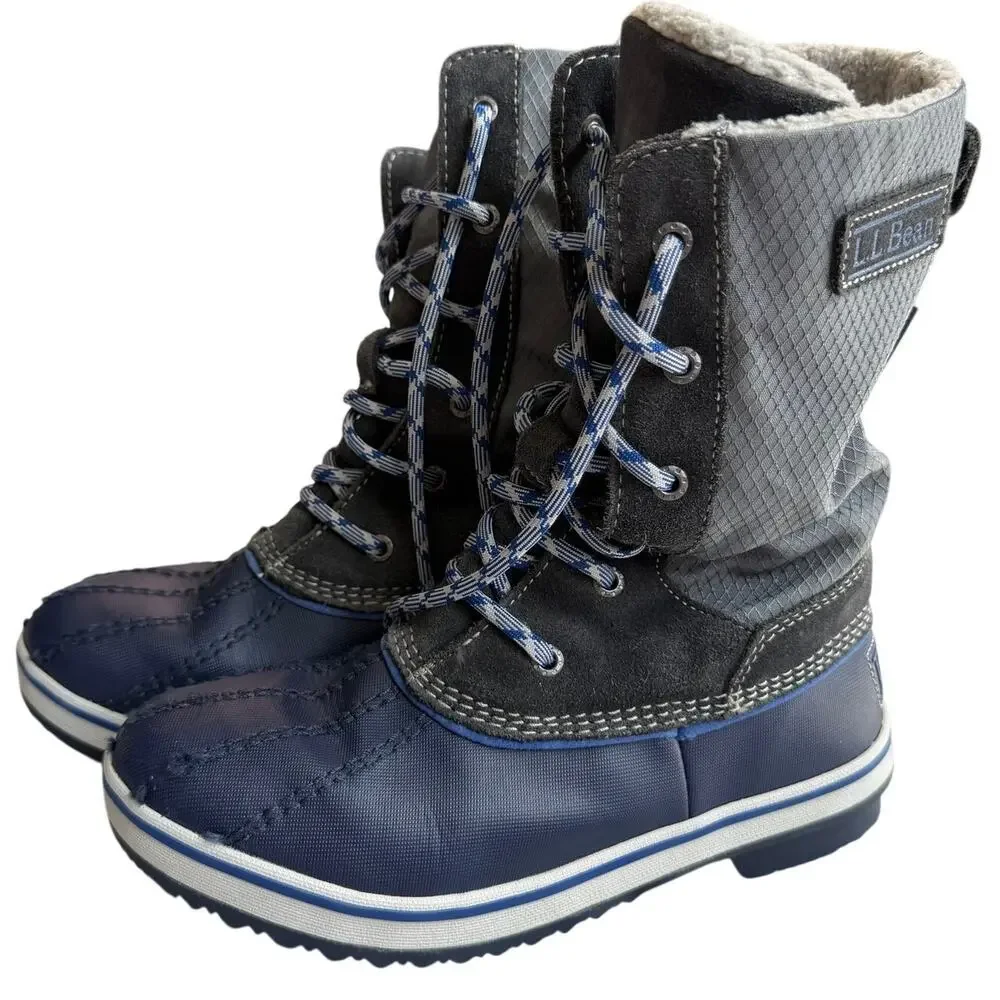 L.L.Bean Kids Snow Boots Blue Gray Insulated Winter Boots Size 4 200 Gram